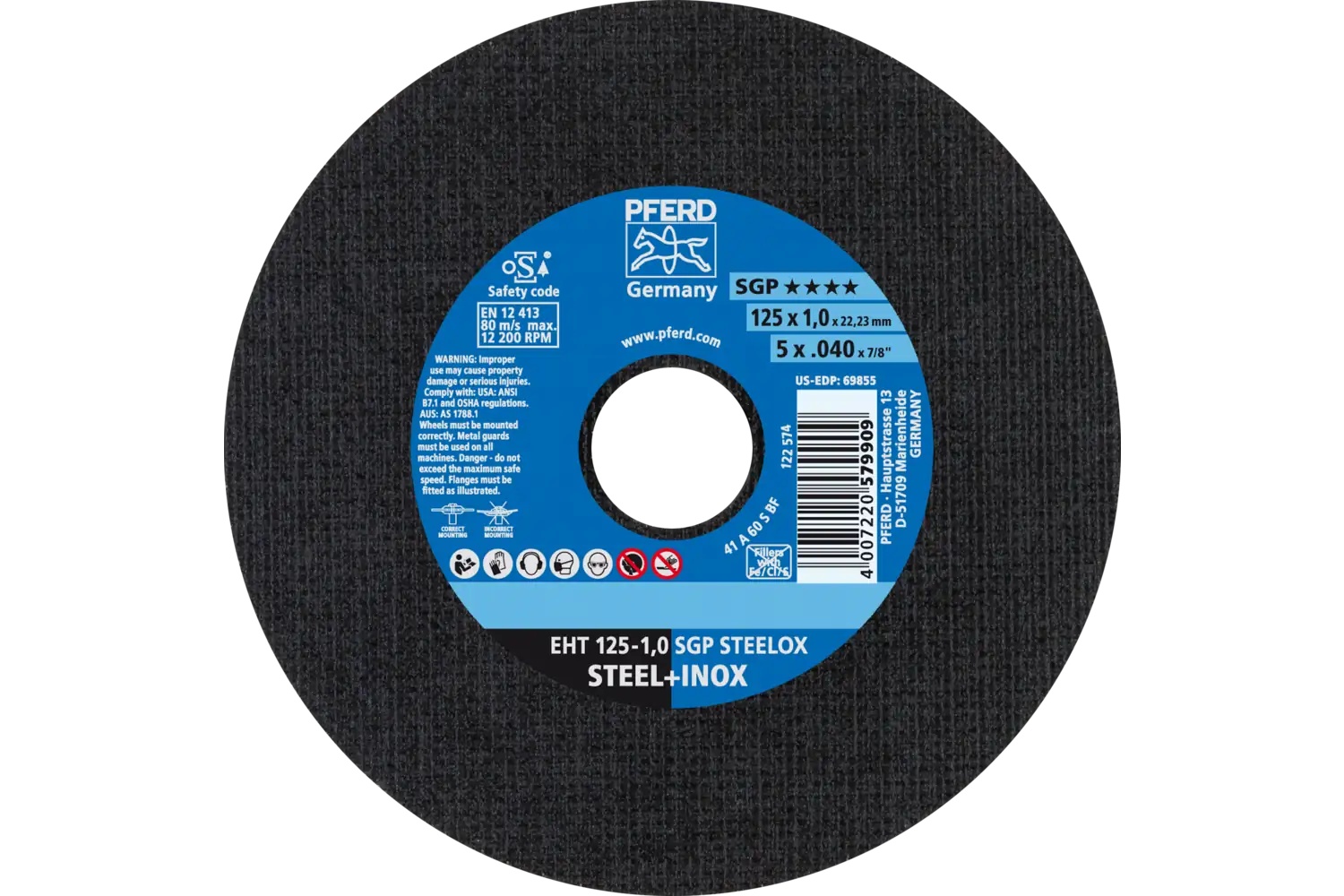 Picture of Pferd Cut-Off Wheel, 5" X .040 X 7/8, Sgp Steelox, T1, Aluminum Oxide